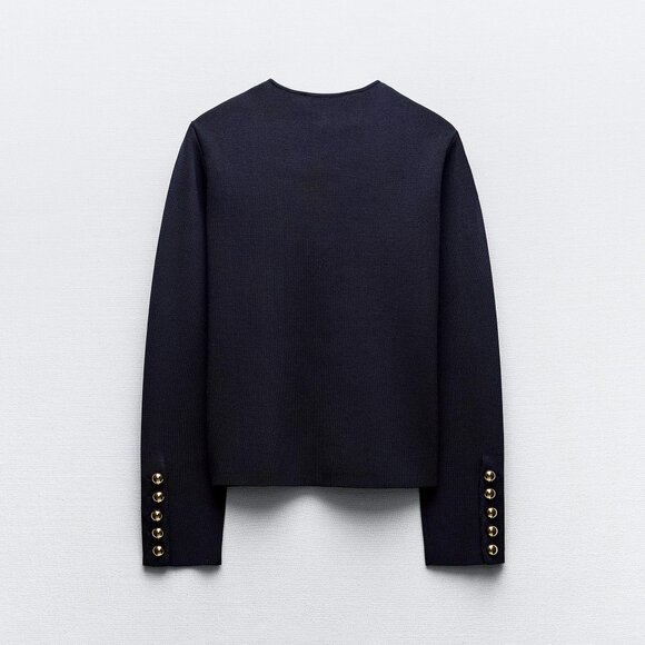Zara Navy Cardigan with Gold Buttons - Picture 2 of 2